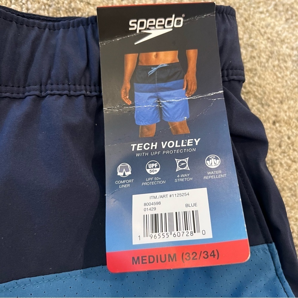 Speedo NWT Tech Volley Shorts Liner Men’s Size Medium 32/34 Blue Stretch Active - Picture 2 of 10